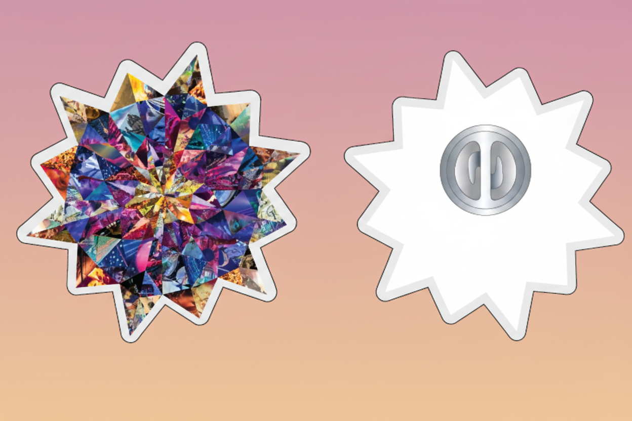 Kaleidoscope Fringe holographic pin badge